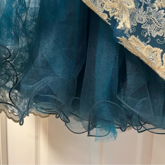 Chi Chi London Reign or Shine Teal Metallic Lace Sleeveless Midi Prom Dress 10 - Picture 3 of 13